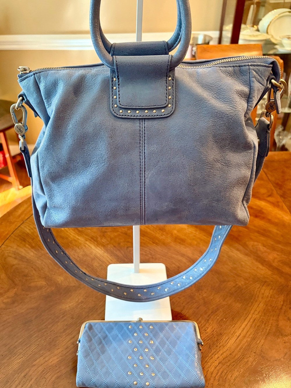 HOBO Shimmery Blue Sheila (MSRP $298) w/ Matching Lauren Wallet (MSRP $158) EUC!